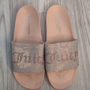 Juicy Couture Wander Slide Sandals Women's 7 Pastel Pink Sparkly Logo Barbiecore